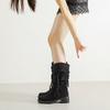 Spot Wasteland Wind Woven Fringed Retro Short Boots Women's 2025 Autumn and Winter New Thick Heel Western Medium Tube Knight Boots