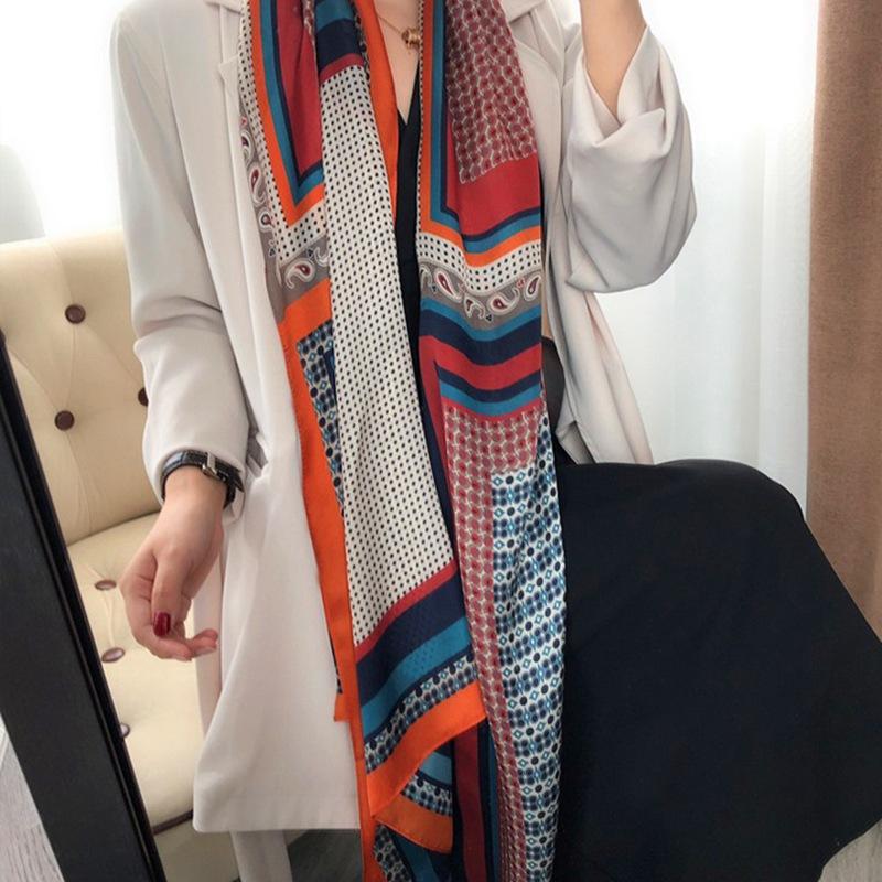 Layered Silk Scarf Women'S Spring And Autumn Versatile Polka Dot Cashew Splicing Long Mulberry Silk Scarf Shawl
