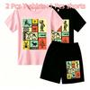 Fashion Retro Mysterious Runes Print Outdoor Street Kids T-shirt and Shorts Summer Home Casual Outfit Boy and Girl's Sports Set