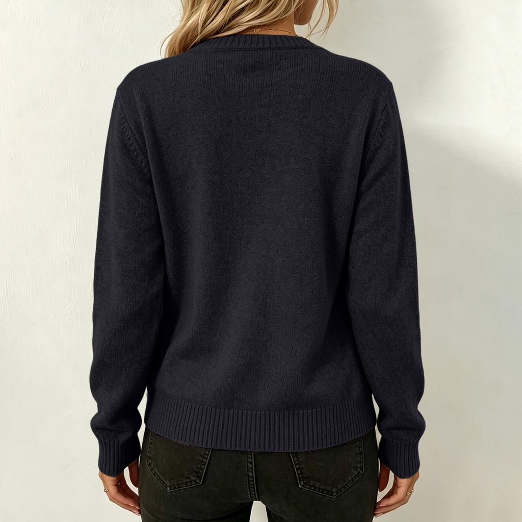 Women's Color Zip-Up Knit Cardigan with Collar and Two Pockets