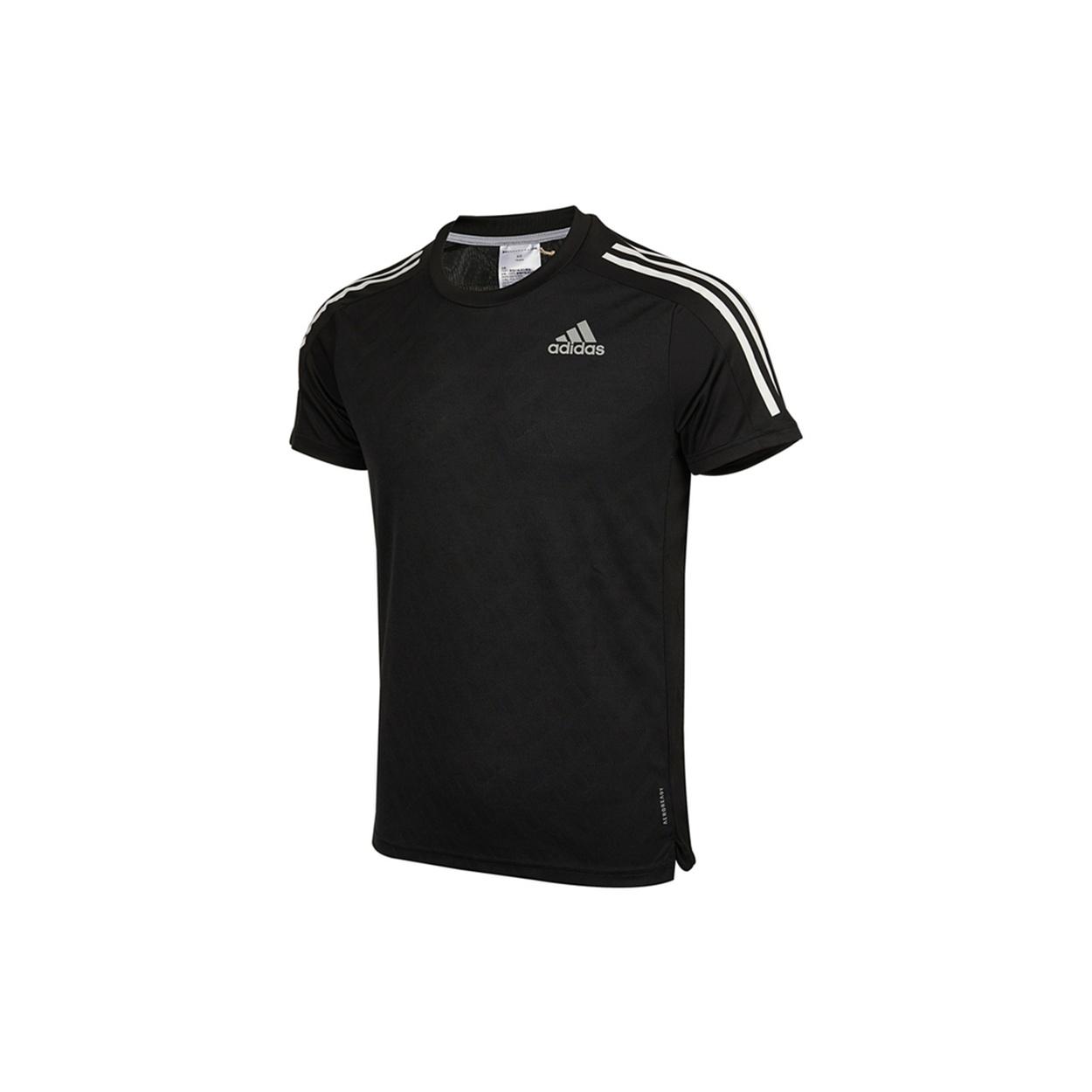 adidas Own the Run Tee Sports Training Stripe Round Neck Short Sleeve Black Men s H36450 S