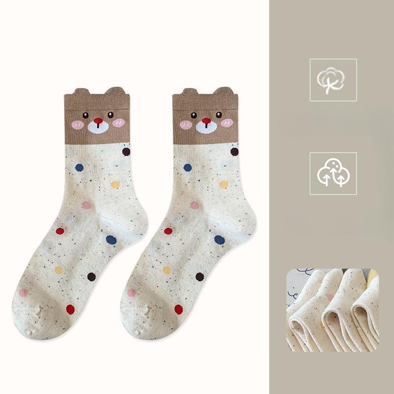 

Ladies Spring and Autumn Everything Lovely Idea Yarn Bear Student Boneless Tube Cotton Socks 1 pair