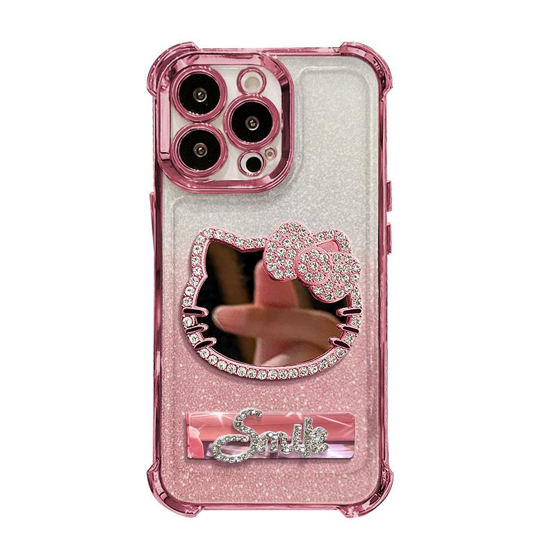 Applicable To Apple 17promax Mobile Phone Case Iphone15 Cat Mirror Bracket Bracelet 16 Four Corners Anti-drop 14 Women