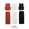2024 Autumn Women's European & American Style Knit Vest and Midi Skirt Set with Button Embellishments