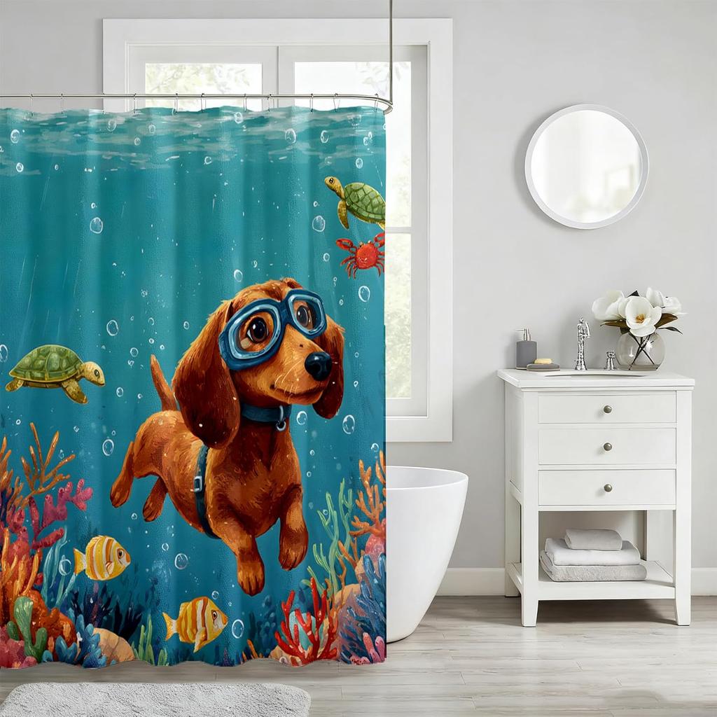 Cute Vintage Aesthetic Shower Curtains, Modern Waterproof Bath Curtain, Fabric Cloth Shower Curtain for Bathroom Decor, Brown
