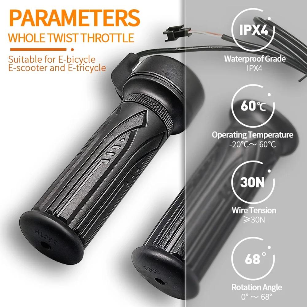 12V-72V WUXING 20X Full Twist Throttle Electric Bicycle Right Handle 3Pin SM/Waterproof Plug Brushless Motor Bicycle