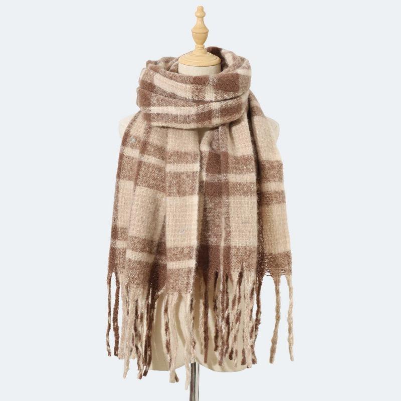 Autumn and winter new mohair plaid scarf women's thickened high-end imitation cashmere scarf atmosphere warm scarf