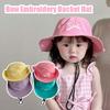 Quick-dry Summer Kid Sunhat Bow Embroidery Children's Fisherman Hat Candy Color Bucket Hat  Kid