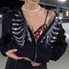 Y2K Rhinestone Hoodies Women Gothic Black Zip Up Oversized Sweatshirts Female Retro Harajuku Hooded Jacket Streetwear