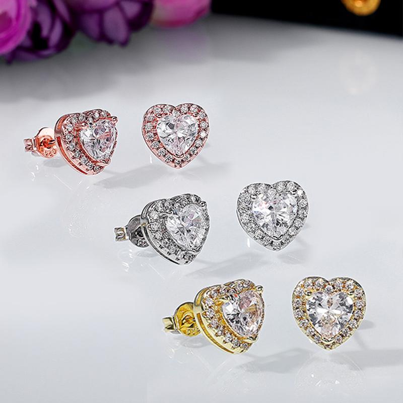 Huitan Fashion Contracted Heart Stud Earrings Women Dazzling Cubic Zirconia Female Love Earring Gift Statement Jewelry Sale