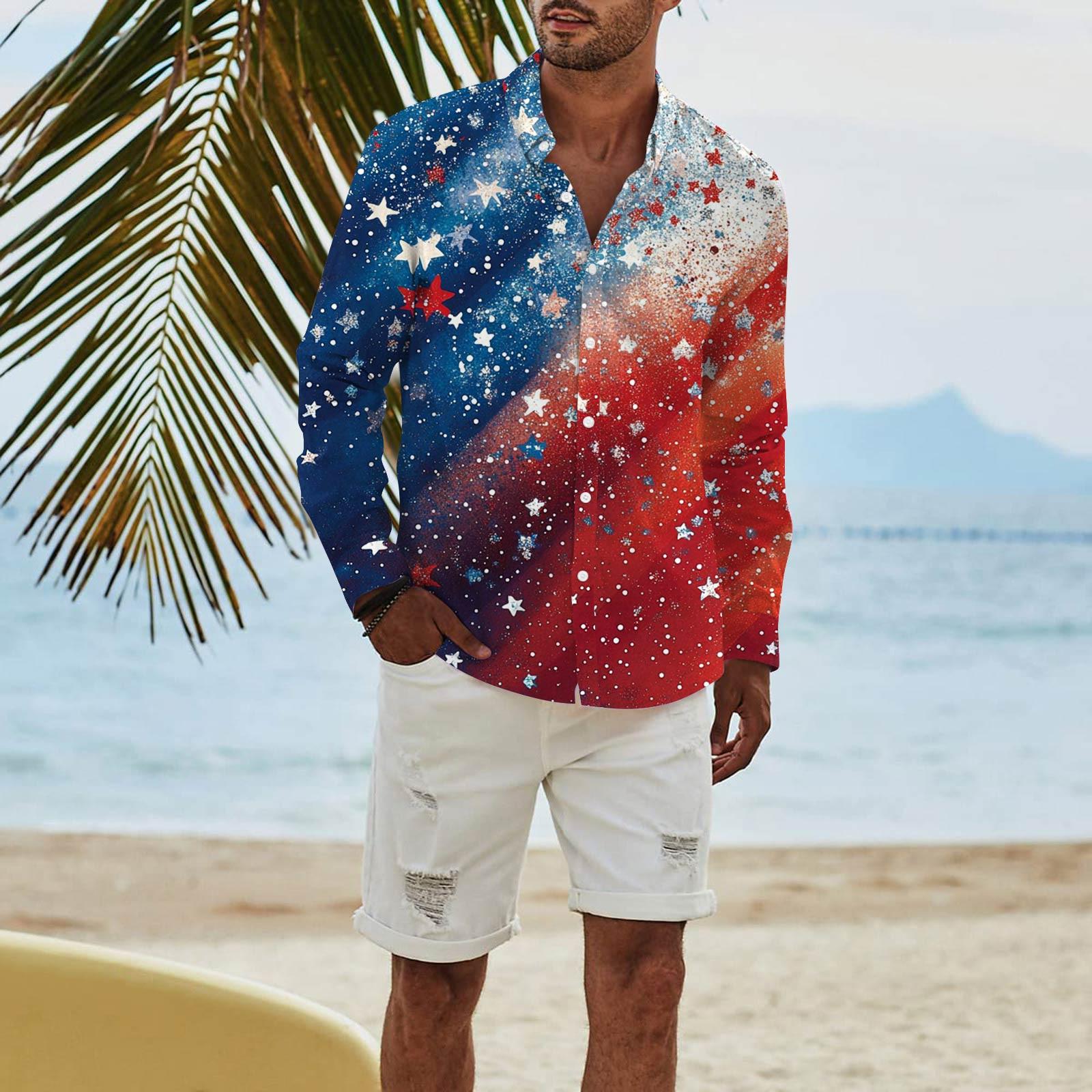 

Мужская модная повседневная футболка с длинным рукавом и принтом «День независимости» на пуговицах, рубашка обычного кроя XXXL винный