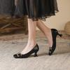 8-3 Square Head Thin Heel Single Shoes Spring and Autumn New Comfortable Metal Buckle Fashion High Heels Women