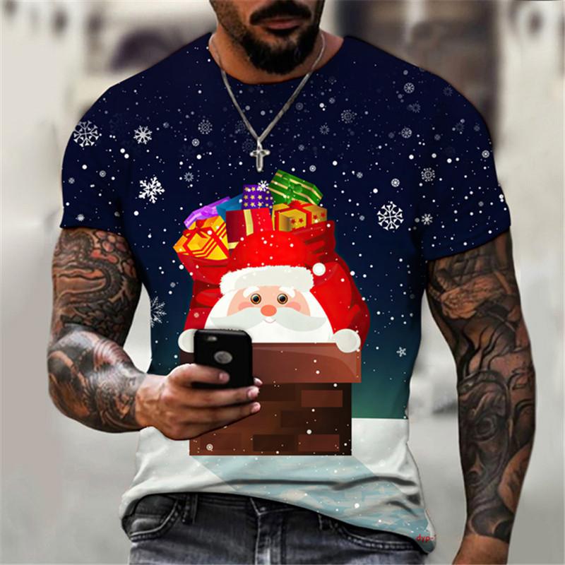 Cartoon Christmas Men and Women Fashion T-shirt Summer Street 3D Printed Short Sleeve T-shirt Plus Size Santa Claus Festival Top