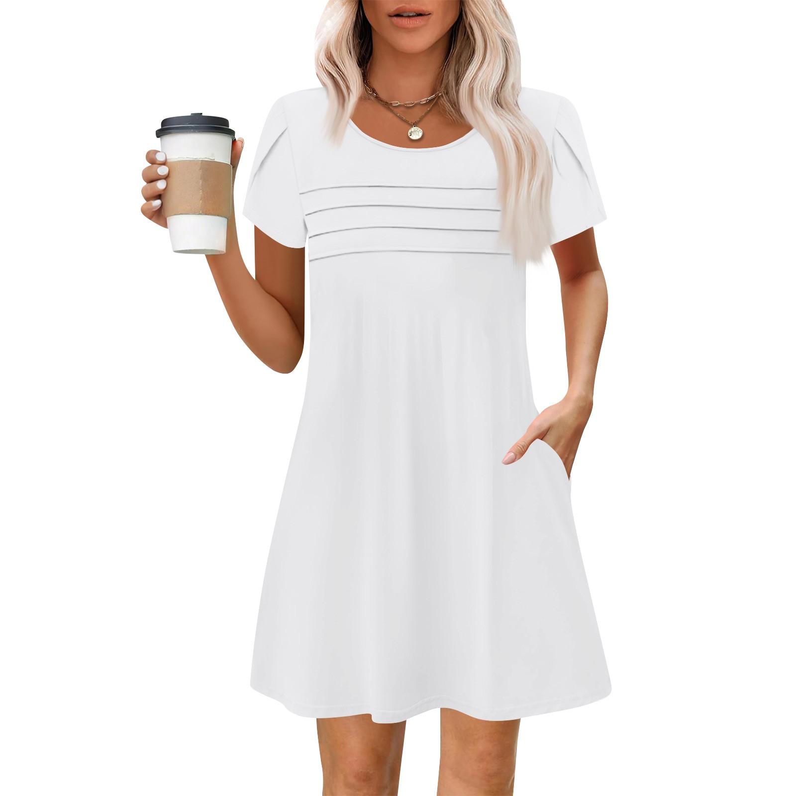 

Женские летние повседневные лепестковые узкие полосатые плиссированные однотонные платья XL белый