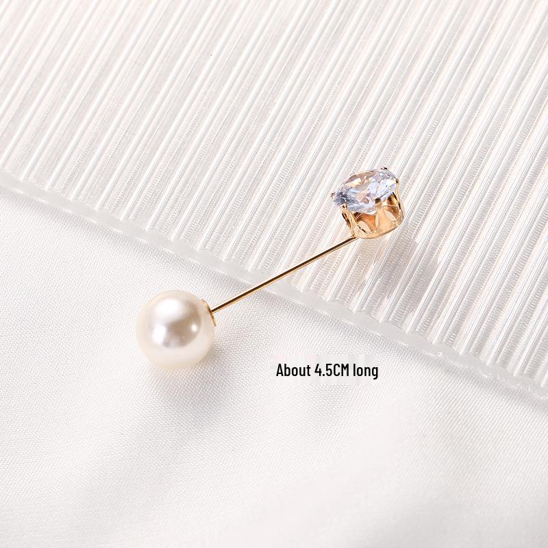 Taillenraffende Brosche mit Imitationsperlen und Strasssteinen, Anti-Expositionssicherheitsnadel, Ein-Wort, Gebogen, Gerader Einsteckstift.