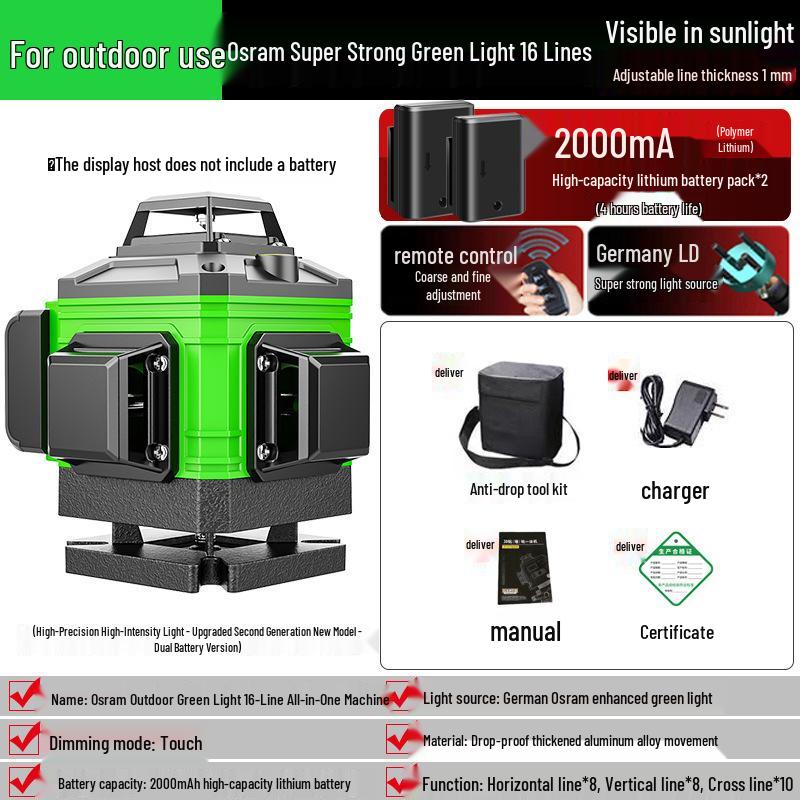 High-Precision Green Line Laser Level with Auto Adjustment for Outdoor Use