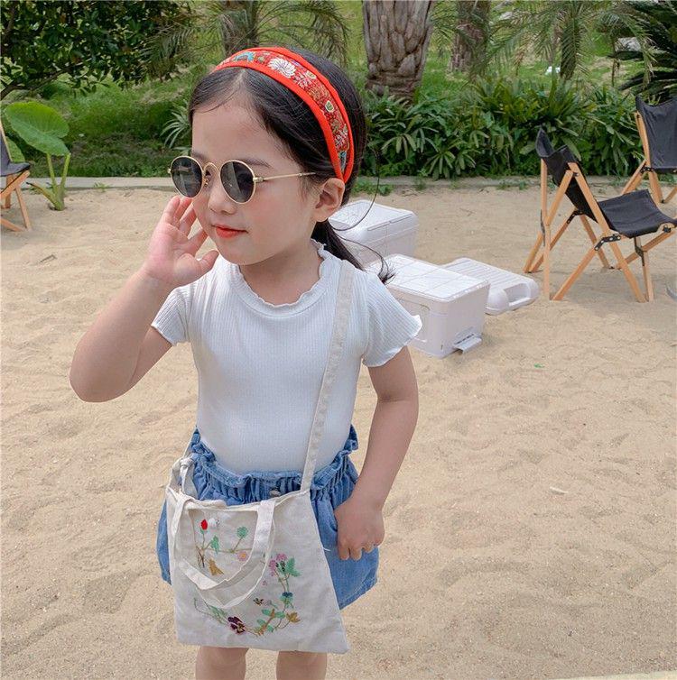 Korean Style Girls' Candy Color Ruffle Edge Sleeveless Lace T-Shirt for Summer