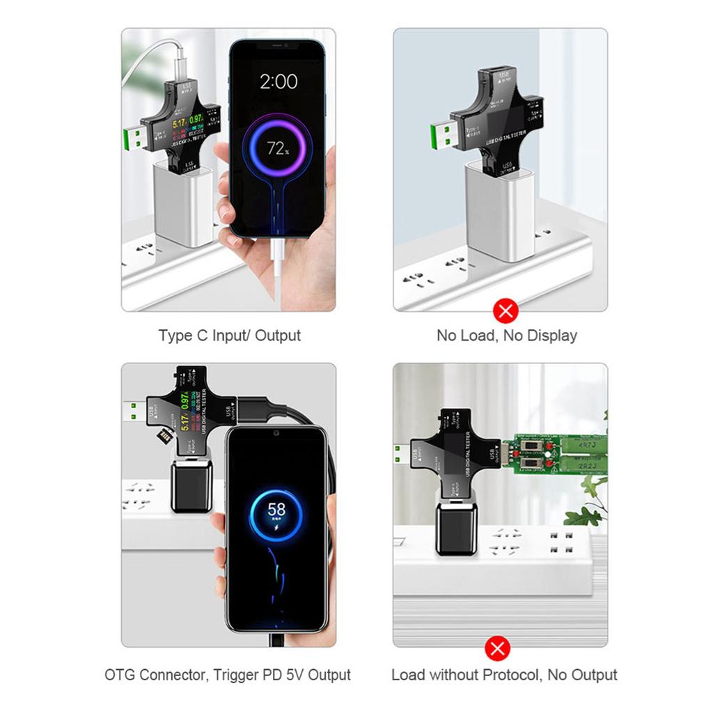 2-in-1-USB-C-Tester mit IPS-LCD-Farbdisplay, USB-Voltmeter, Amperemeter, Strom- und Spannungsmesser sowie Bluetooth-Verbindung und App-Anbindung