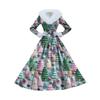 Women's Casual Dress Long-Sleeve V-Neck Patchwork Fleece Christmas Print Dress