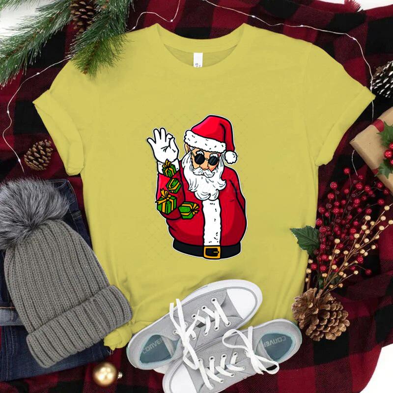Funny Christmas Unisexs TShirts Round Neck Short Sleeve Tee Shirt Festive Holiday Tees Tops Christmas Santa Fashion Casual Tops