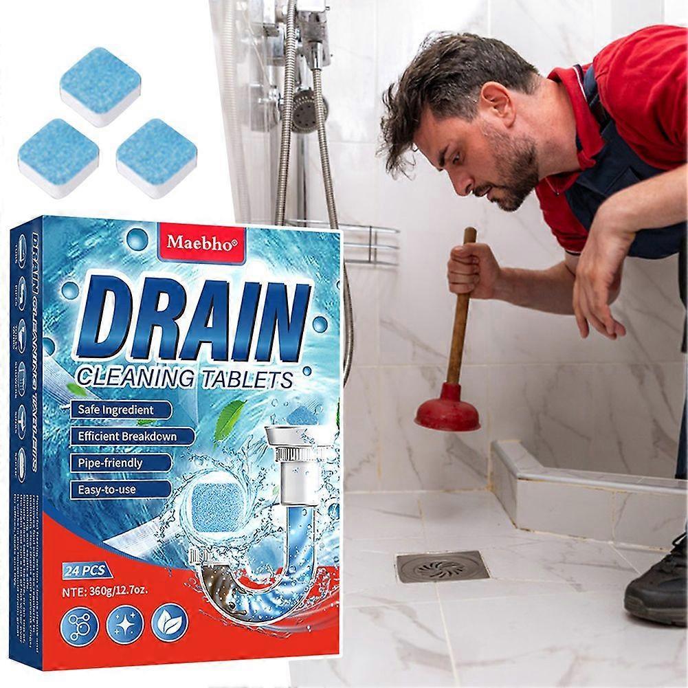24Pcs Drain Cleaning Tablets, Fast-Acting Powerful Drain Cleaner for Kitchen Sink & Toilet, All-Purpose Pipe Clog Remover & Deodorizer