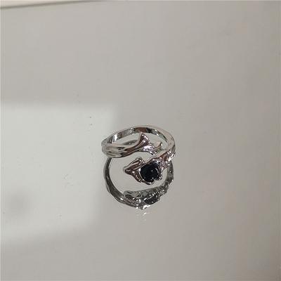 Black Silver Irregular Shaped Open Ring Suitable for Women and Men, Anime Retro Jewelry Gift