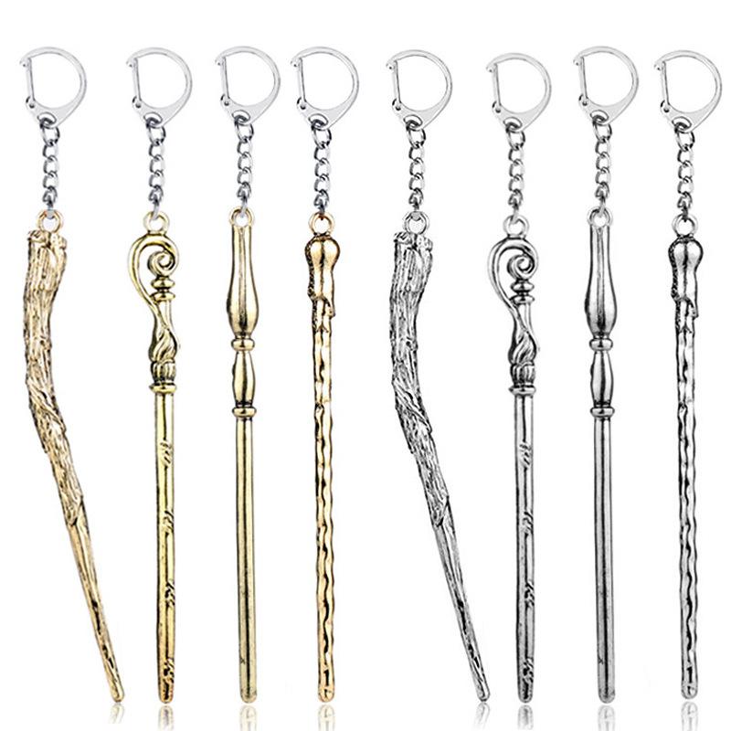 Metal Magic Wand Keychain Toy Movie Cosplay Prop Pendant Keychain Car Backpack Keychain Retro Jewelry Christmas Gift for Friends