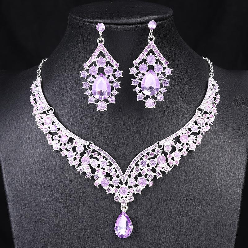 European & American Crown Necklace & Earrings Alloy Jewelry Set for Brides