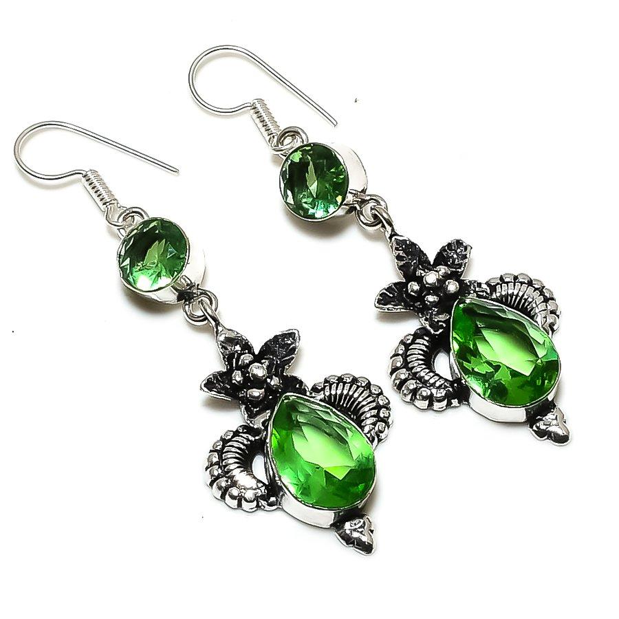 

Ювелирные серьги ручной работы из стерлингового серебра 925 пробы с натуральным драгоценным камнем перидот 2,44 дюйма q5g68