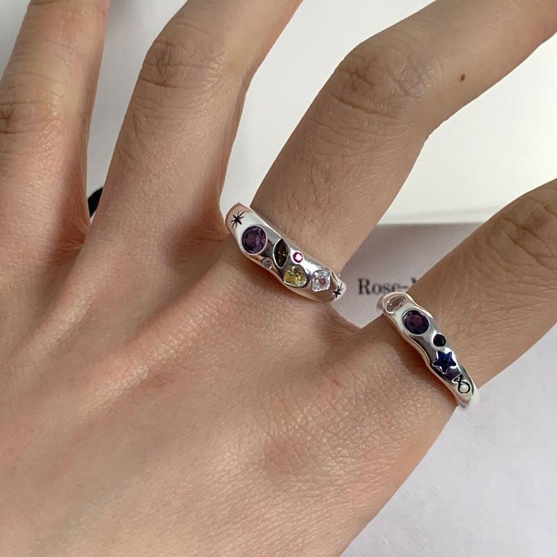 Stylish Geometric Copper Ring With Colorful Heart Zirconia For Women Adjustable Size