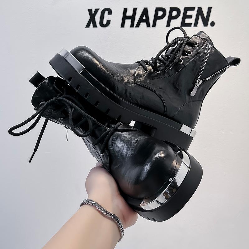 2024 autumn and winter men's platform locomotive Martin boots high-top tooling shoes side zipper fashion trend shoes 70065-A