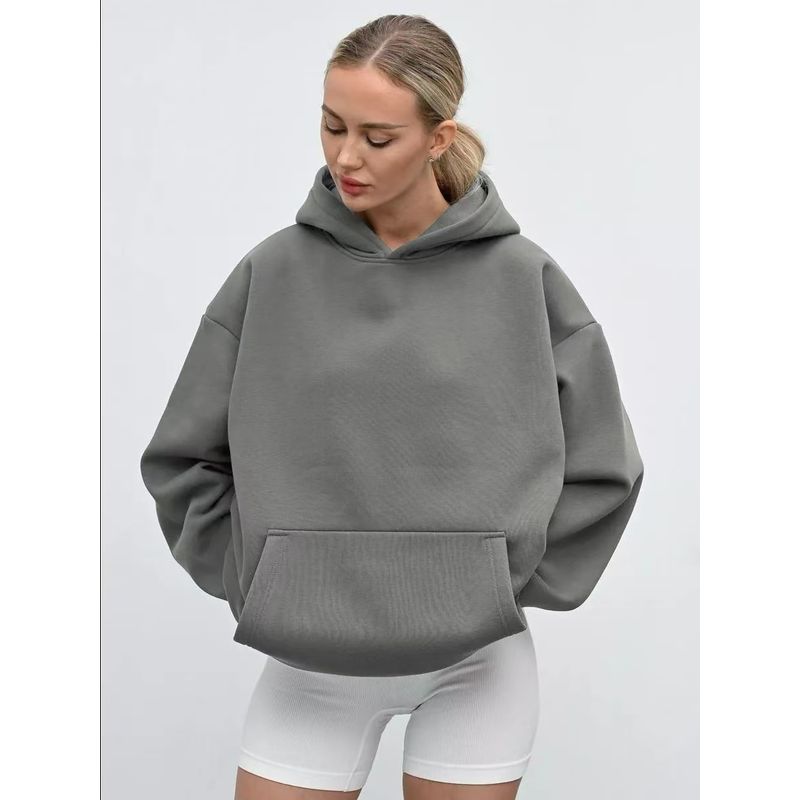 European and American New Loose Casual Hood Long sleeve Pocket Hoodie Top Loose Casual Hooded Top