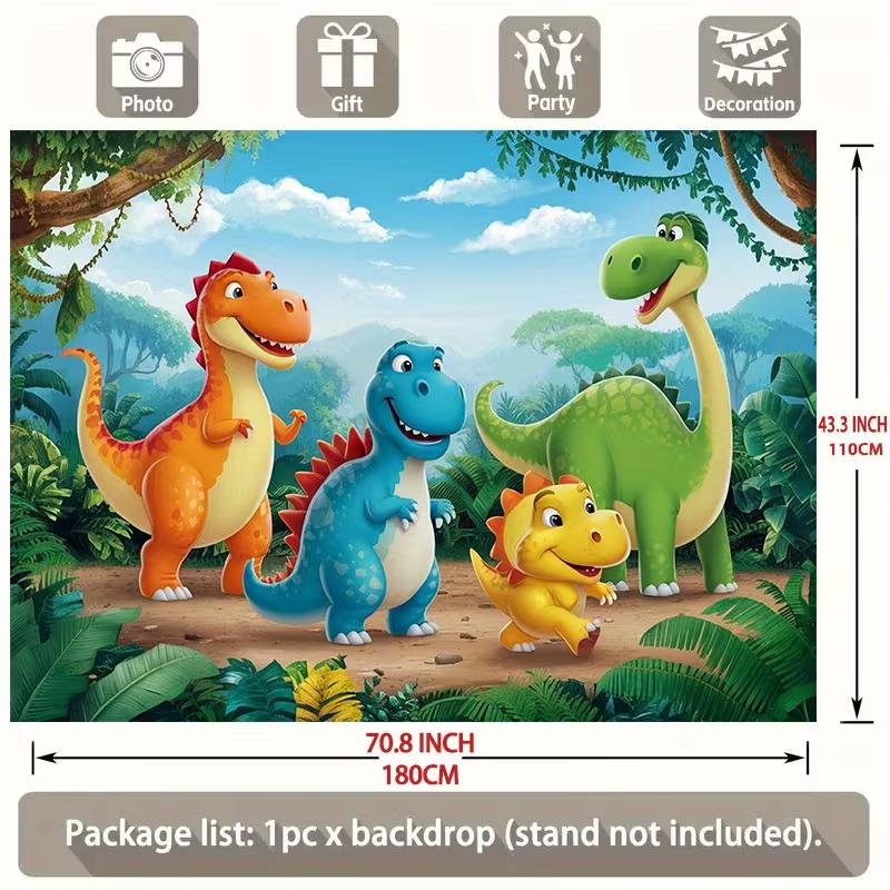Cartoon Dinosaurier Party Hintergrund 120x80cm Polyester Hintergrundtuch für Kindergeburtstag Fotokabine Dekoration