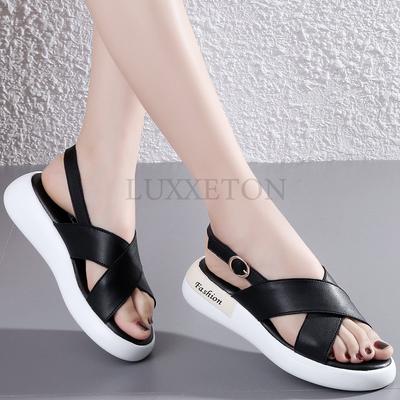 Dames Leer Romeinse Sandalen Zomer Casual Schoenen met Dikke Zool Dames Zachte Gladiator Sandalen Meisje Wandelschoenen Vrouwelijk Mujer Zapatos