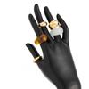4pcs Vintage Trendy Large Finger Rings for Women Exaggerated Amber Color Resin Alloy Geometric Opening Ring Punk Jewelry Set