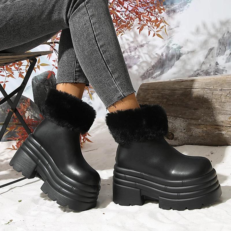 10cm Height Increase Women's Boots Plush Warm Winter Ankle Ankle Outdoor Waterproof Snow Boot Winter Fluffy Fur Boots for Women
