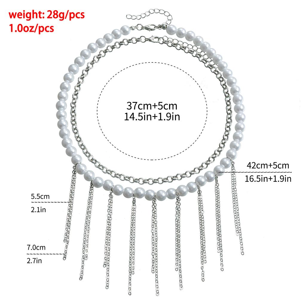 Jewelry Imitation Pearl Fringed Sweater Chain Design Sense Double-Layer Retro Necklace Women'S Simple Necklace