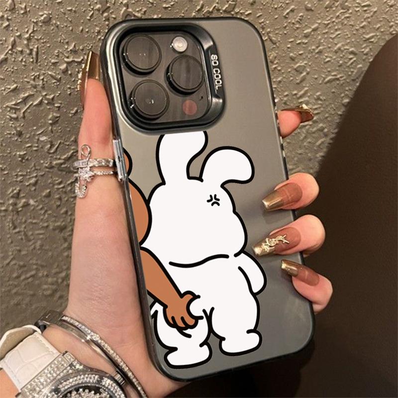 Cute Rabbit Bear Couple Design TPU Basic Phone Case For iPhone 16 15 Pro Max 14 13 12 11 XS X XR 7 8 Plus 16E Matte Hard Cover