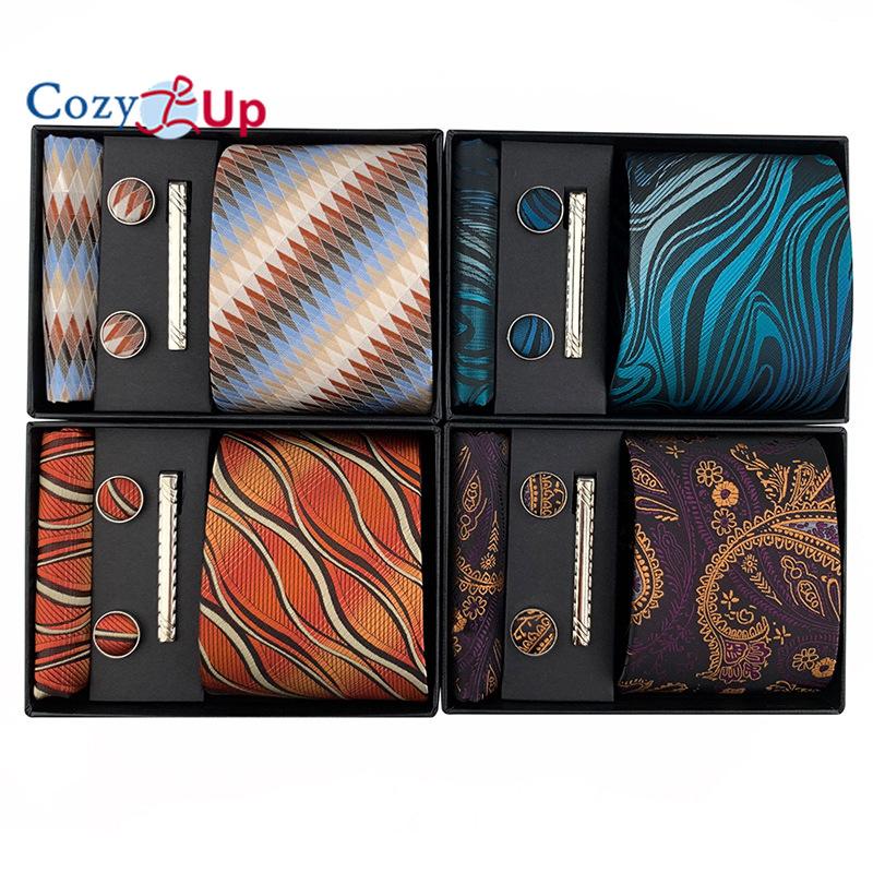 Cozy Up 6 Pieces Set Paisley Men's Tie Including Tie Square Scarf Cuff Tie Clip Gift Box