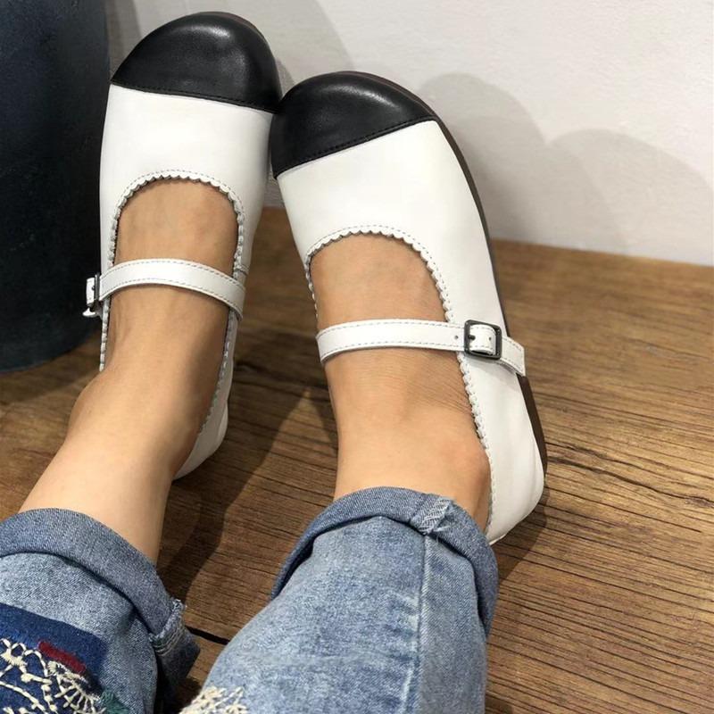 Women's Spring and Summer Handmade Mary Jane Shoes Round Head Flat Casual Small White Shoes