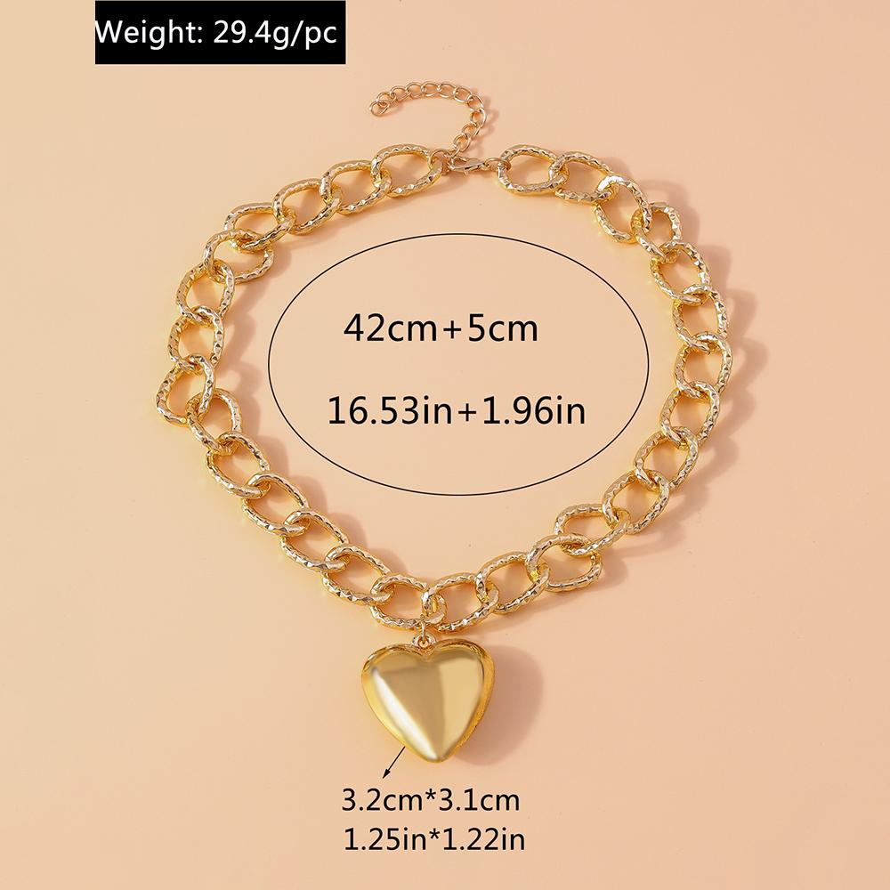 Cool Gold Color Metal Love Heart Pendant Necklace for Women Steampunk Necklace Chain Party Club Jewelry Gifts