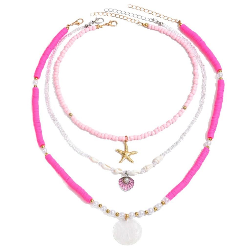 Soft Clay Layered Necklace With Shell Beads And Starfish For Women Summer Style