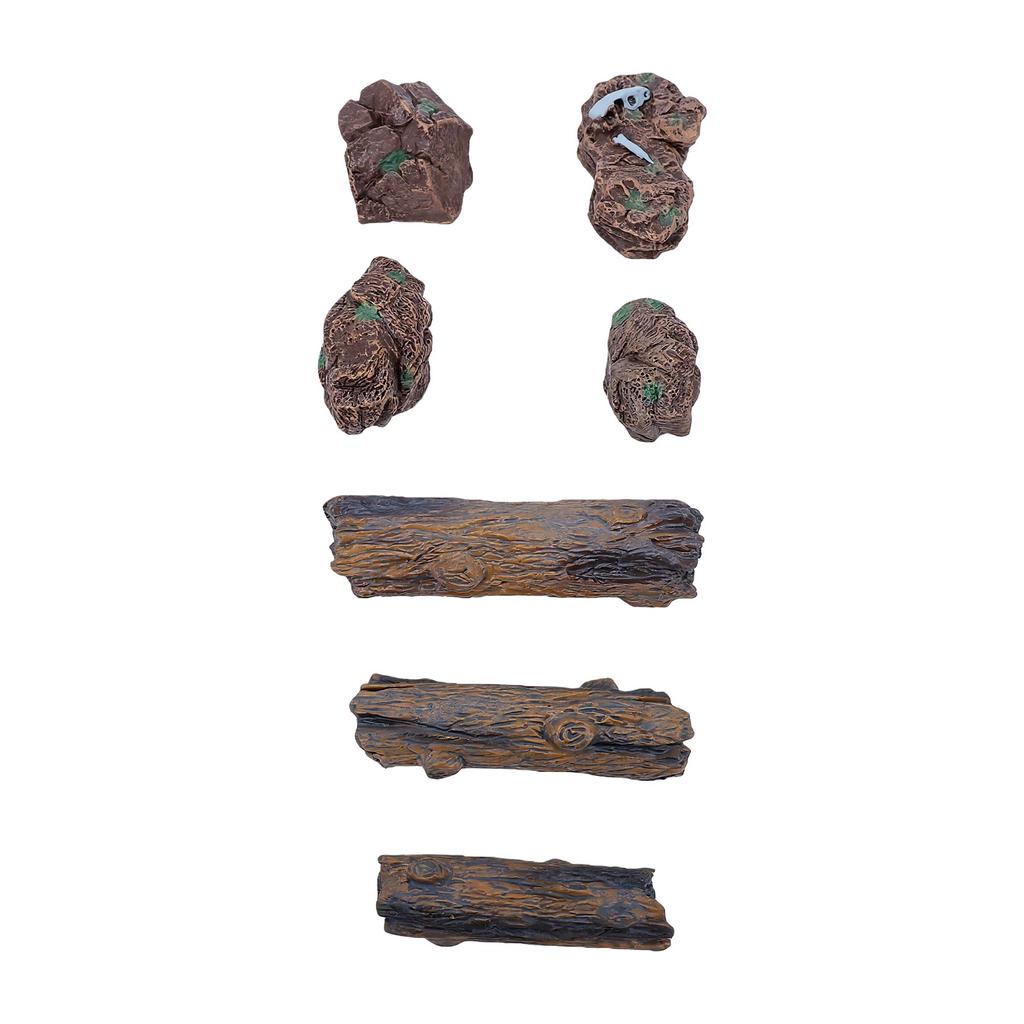 7 Pcs Miniature Tree Stump and Artificial Stone Rocks Resin Ornaments for Terrarium Bonsai Home Decor
