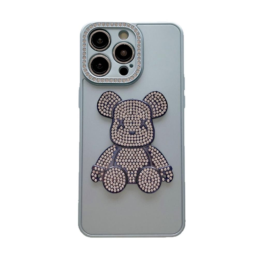Rhinestone oil injection bear mobile phone case is suitable for Apple 16PROMAX diamond 15 anti-drop 14PRO fine hole 11/12