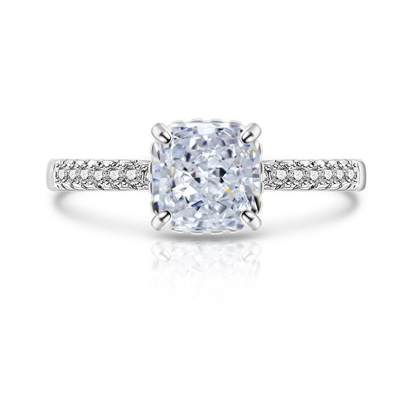 2026 European and American Colored Diamond Ice Flower Cut Ring High Carbon Diamond Square Diamond Ring Color Treasure Flash Light Luxury Fashion Ring Resizable
