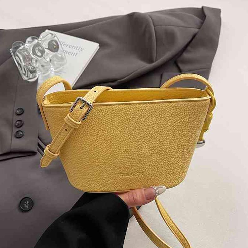 Fashi Red Bucket Handbag French Texture PU Small Crossbody Bags Summer Women's Simple Versatile One Shoulder Bag