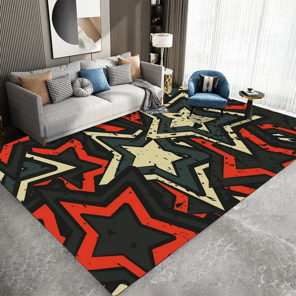 Star Pattern Carpet Mat Rug - Brown Yellow Geometric Design Modern Minimalist Home Decoration for Living Room Bedroom Floor Mat
