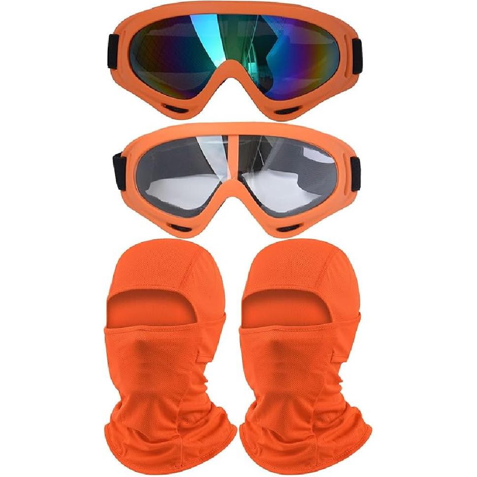 2Pcs Motorcycle Goggles With 2Pcs Balaclavas, Dirt Bike ATV Motocross Riding Racing Ski Goggle Safety Glasses