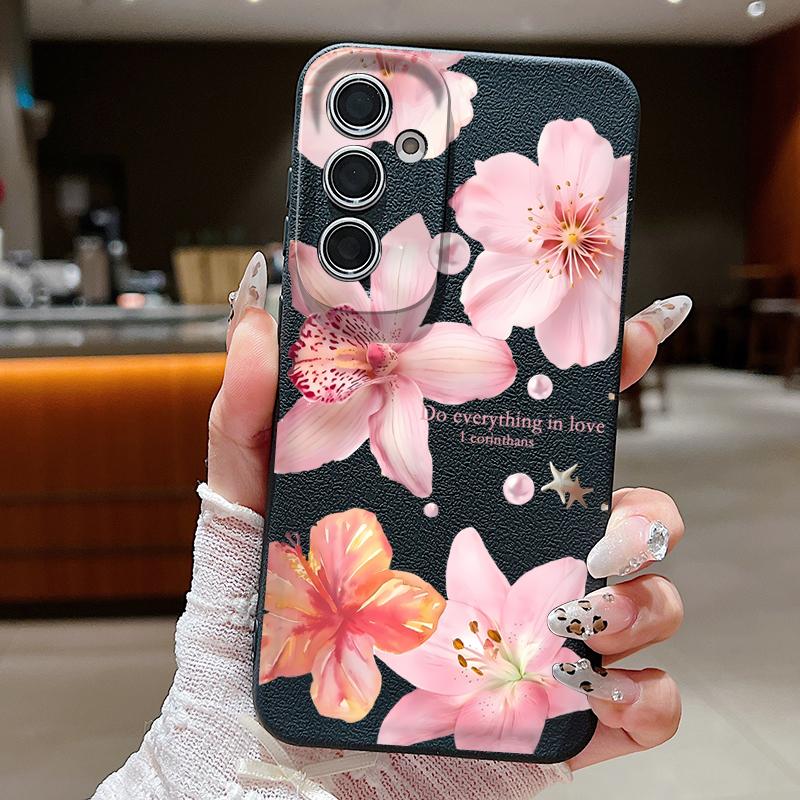 

Чехол для телефона с цветочным узором для Samsung Galaxy A56 A16 A17 A36 A26 A55 A15 A25 A54 5G S25 S24 S22 Ultra S24 S23 FE Мягкий чехол из ТПУ Samsung Galaxy S25 Plus чёрный