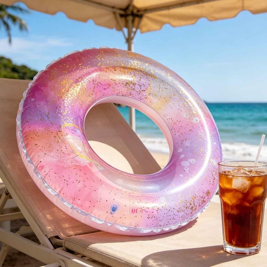 1PC PVC Inflatable Swimming Ring Pink Sparkle Pool Floats Tube for Summer Pool Beach Lake